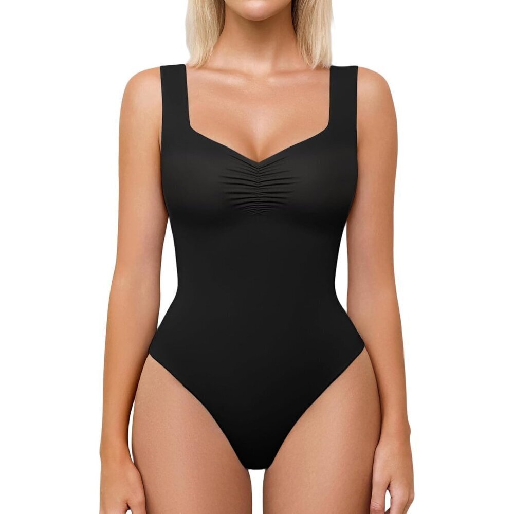 Women’s Seamless Body Suit X-Small Double Lined Ruched Neck Tank Top